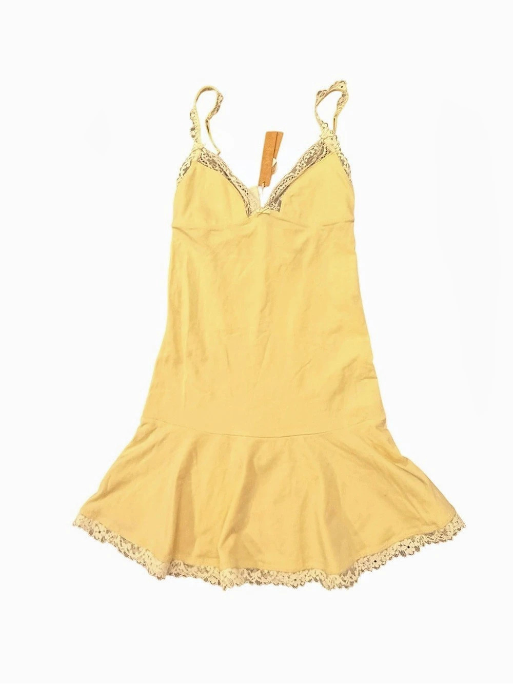 NEW SKIMS Cotton Jersey Lace Slip Dress Size XXS Color Butter Yellow Stretch